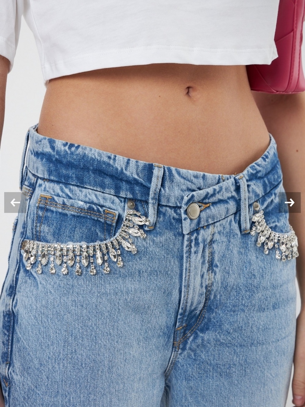 Good American dark Blue Women's Denim Jeans with crystal Trim! New! 14